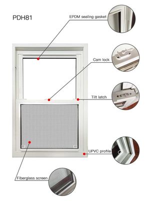 現代のダブルハングビニール窓 昇降換気 垂直滑りビニール窓