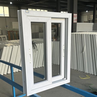 Modern Double Panel PVC Vinyl Sliding Glass Window With Grilled Design and UPVC Horizontal Opening Design Fiberglass Netting
