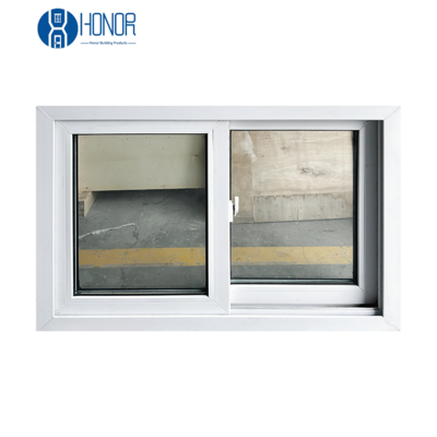 Honor Double Sliding PVC/UPVC Windows with Tempered Glass Plastic Frame for Home Hotels Basements Living Rooms
